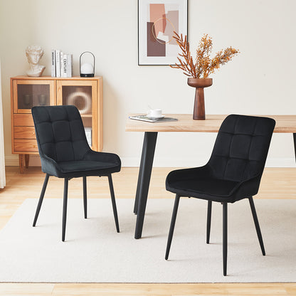 Velvet Eetkamerstoelen – Stoelen Set – Bureaustoelen – Ontvangststoelen – Keukenstoelen – Zwart – Zachte Velvet Bekleding – Stevig Metalen Frame
