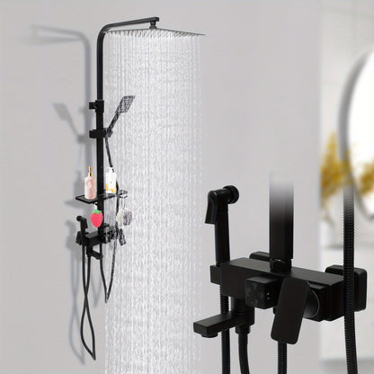TOOL1SHOOO 30x30cm Modern Rain Shower System High Pressure Shower Set With 4 Spout Modes, Adjustable Height And Stainless Steel Hose For A Spa-like Experience