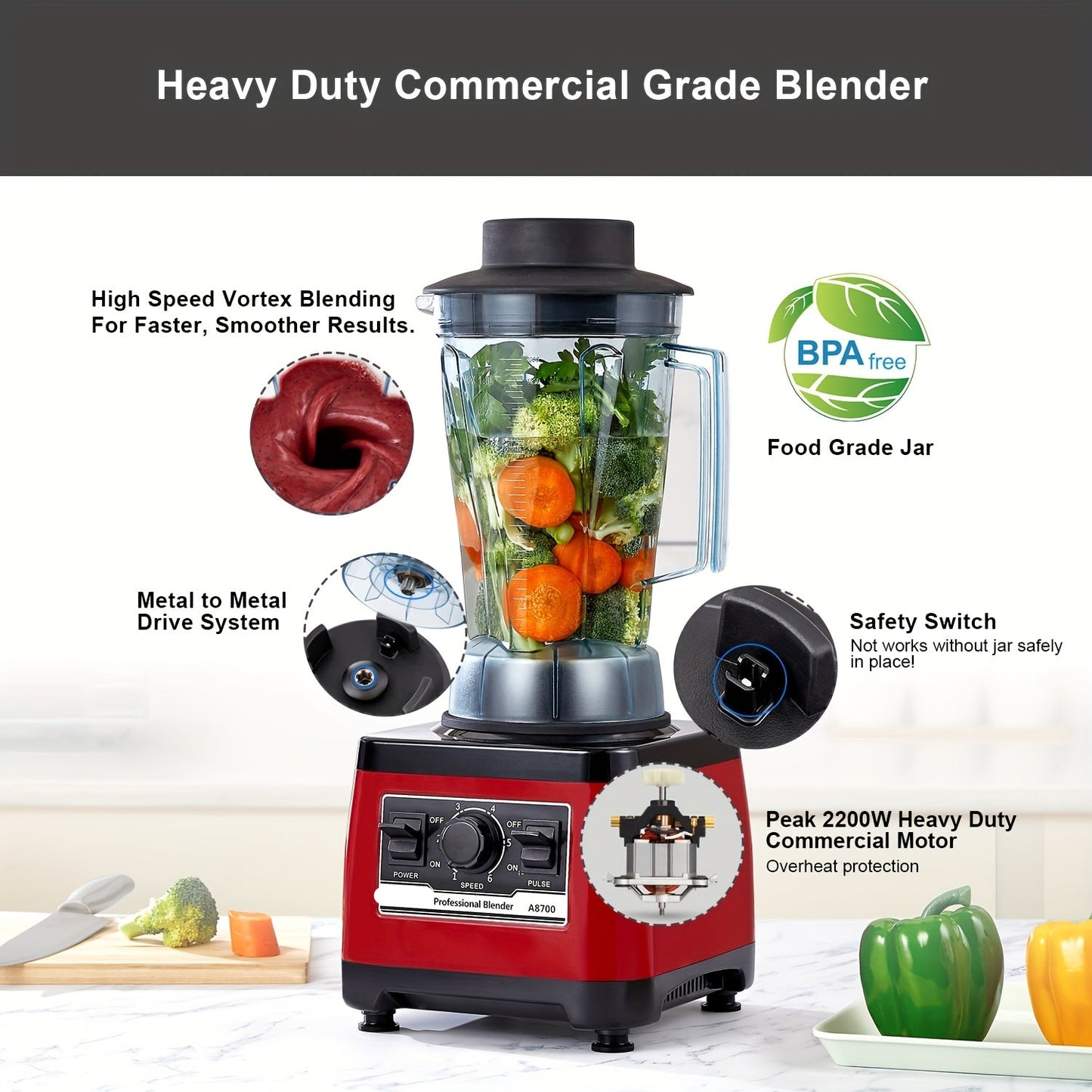 Blender – Smoothiemaker – Sapjesmaker – Keukenmixer – Mixer – 2200W Motor – Duurzaam Design
