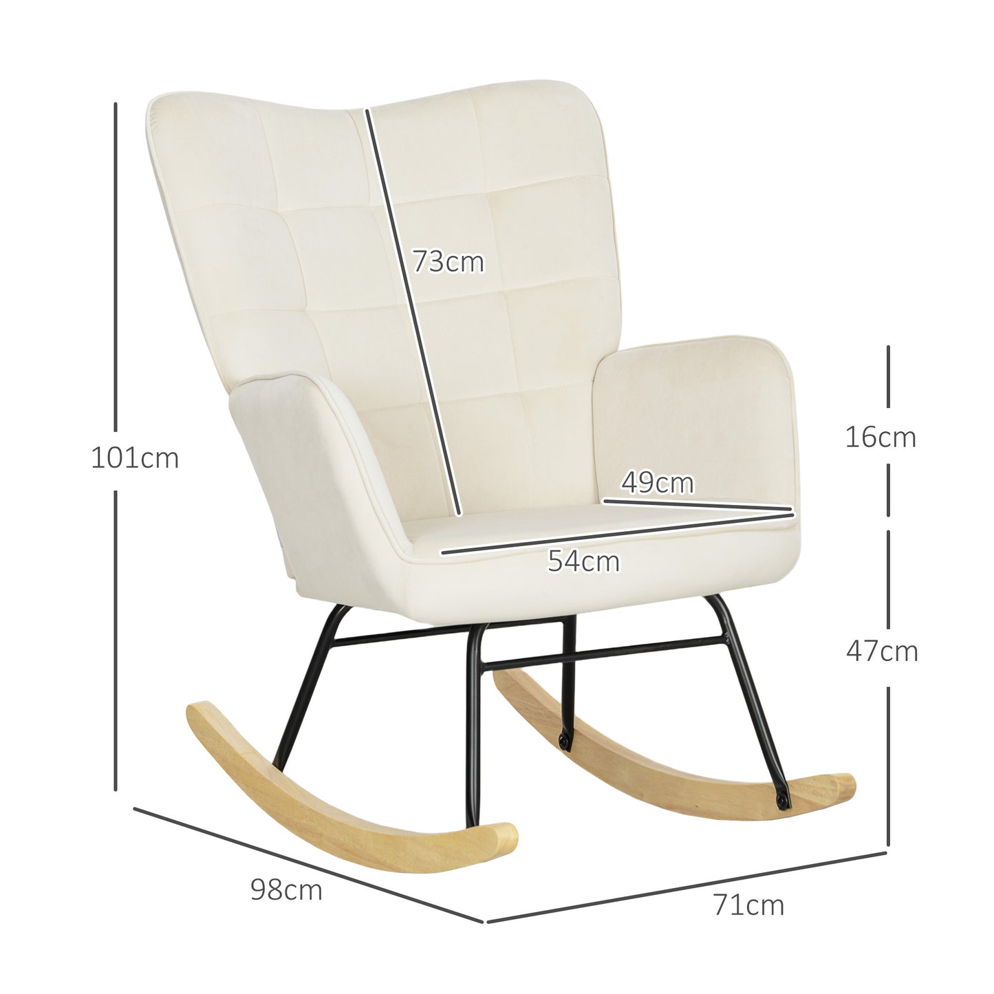 Schommelstoel – Schommelstoelstoel – Relaxstoel – Loungestoel – Fauteuil – Beige – Dikke Zachte Bekleding – Robuust Beukenhout & Stalen Frame