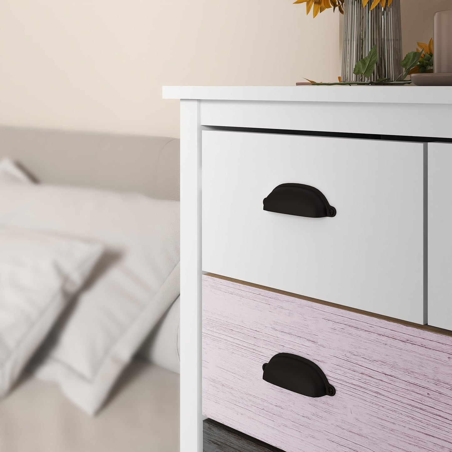 Ladekast – Dressoir – Kast – Opbergkast – Commode – Wit – 5 Lades – MDF En Dennenhout – Compact Formaat 70x38x85 cm