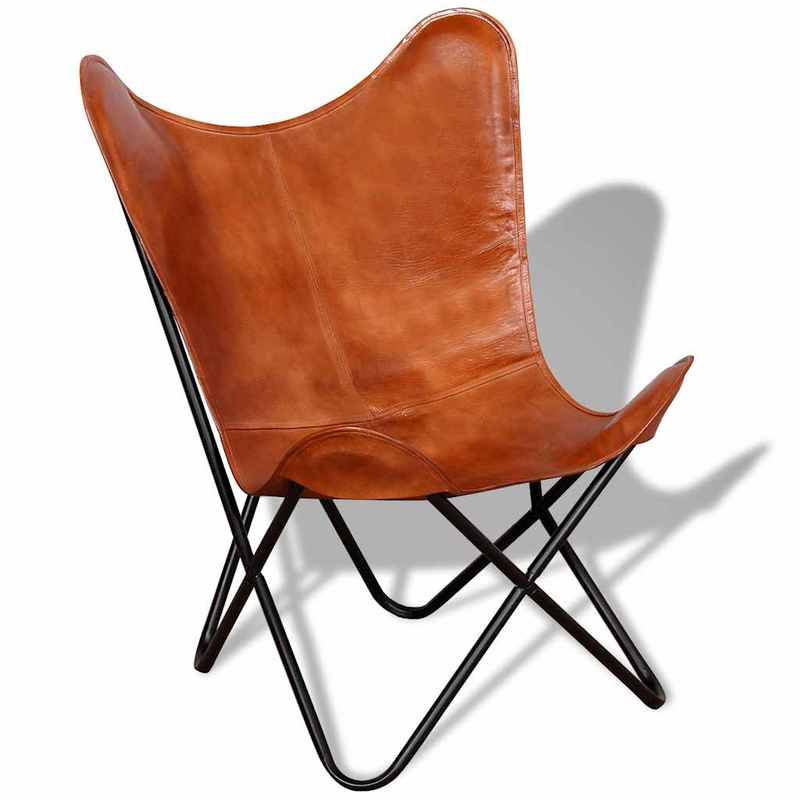 Vlinderstoel – Fauteuil – Lounge Stoel – Relaxstoel – Zitstoel – Modern Bruin – Eenvoudige Montage – Stevig Metalen Frame & Hout