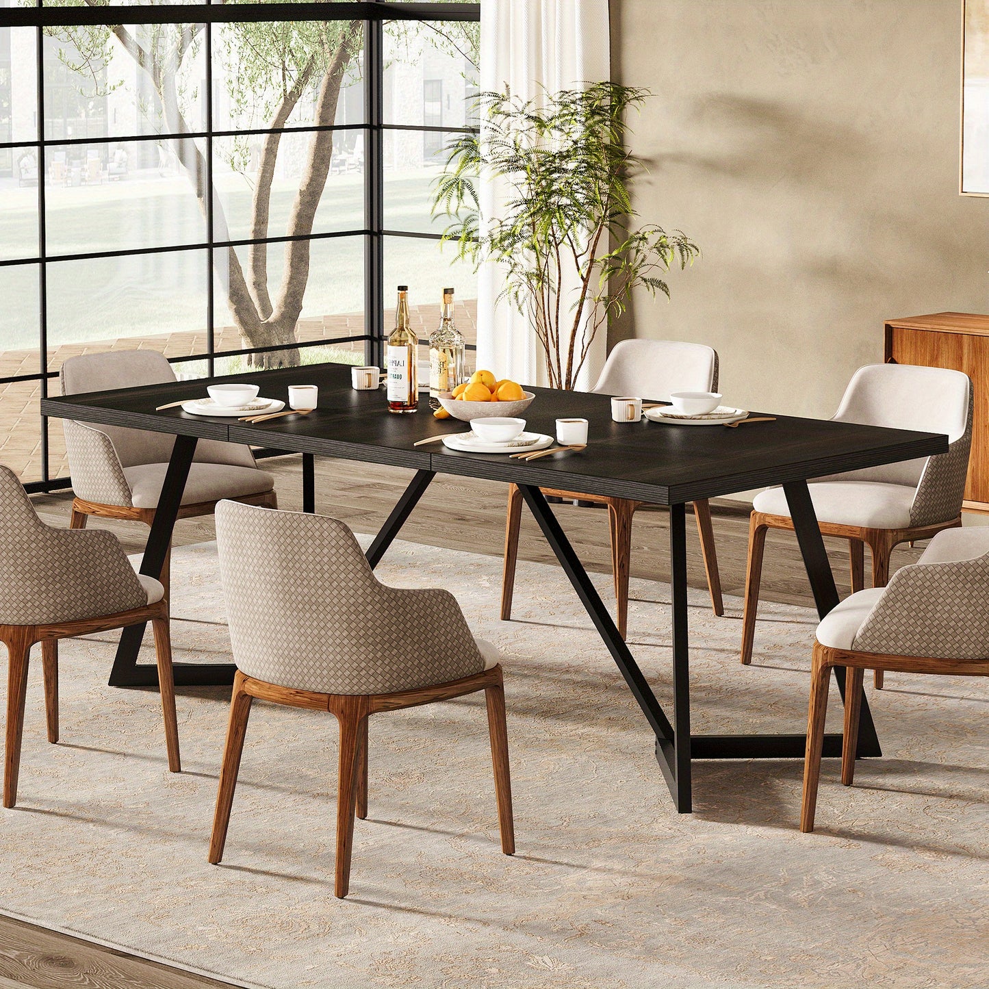 Eettafel – Keukentafel – Tafeltje – Eetkamertafel – Tafel – Modern Zwart Metalen Frame – Rechthoekig 181 cm – Geschikt voor 4-6 Personen