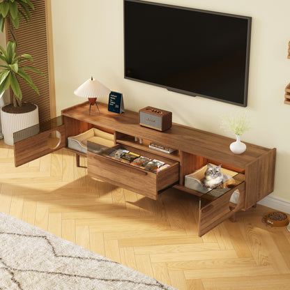 Modern TV Cabinet with Cat Lounge and One Drawer (Cat Cushion Not Included), Brown, 180×40×50cm, Ideal for Living Rooms, Bedrooms, and Relaxation Areas