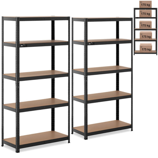 Metal Storage Rack with 5 Shelves, 875 kg Capacity, 90 x 40 x 180 cm, Gray-Blue, 2-Piece Set