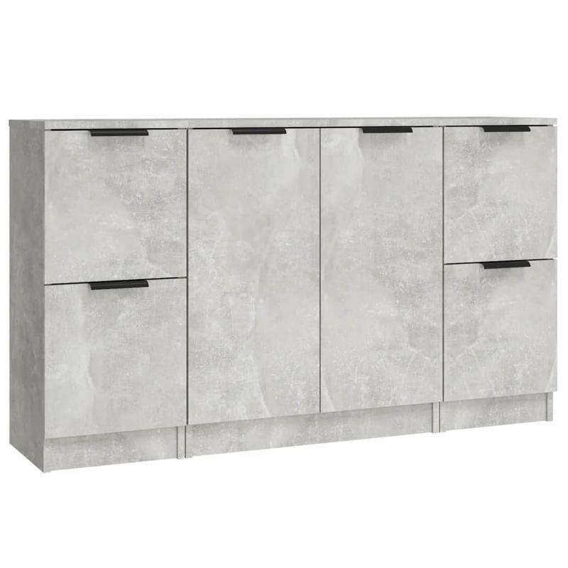 Dressoir – Opbergkast – Ladekast – Commode – Buffetkast – Set van 3 – Massief Bewerkte Hout – Betongrijze Kleur