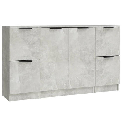 Dressoir – Opbergkast – Ladekast – Commode – Buffetkast – Set van 3 – Massief Bewerkte Hout – Betongrijze Kleur