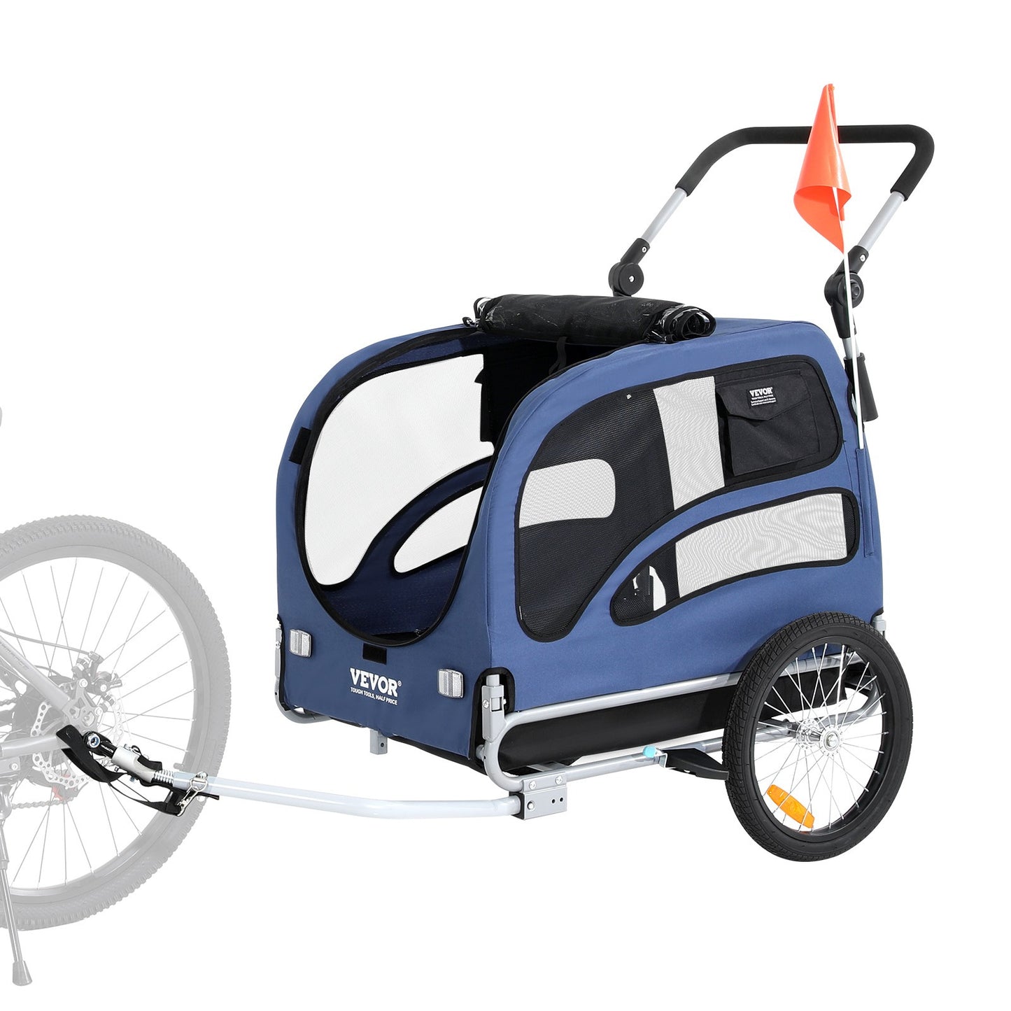 Hondenfietsaanhanger – Hondenwagen – Fietsaanhanger – Wandelwagen – Hondenkar – 2-in-1 Fiets- en Wandelwagen – Max. Draaggewicht 45 kg – Verstelbare Handgreep 92-117 cm