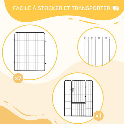 Dierenpark Hondenren – Hondenhek – Konijnenren – Knaagdieromheining – Huisdierenren – Modulair & Inklapbaar – Zwart Epoxy Stalen Panelen 80x100 cm – Met Afsluitbare Deur