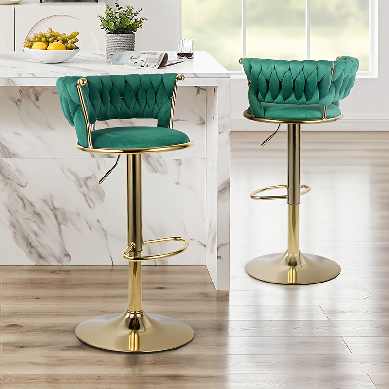 Barkrukken – Barstoelen – Keukenstoelen – Barstoelen Met Armleuning – Krukken – 2 Stuks – Verstelbare Zithoogte – 360° Draaibaar – Dutch Velvet – Gouden Metalen Frame