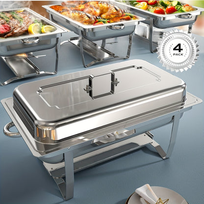 Chafing Dish – Buffetwarmer – Warmhoudplaat – Warmhoudschaal – Warmhoudbak – Set Van 4 – Roestvrij Staal – 9 Liter Inhoud