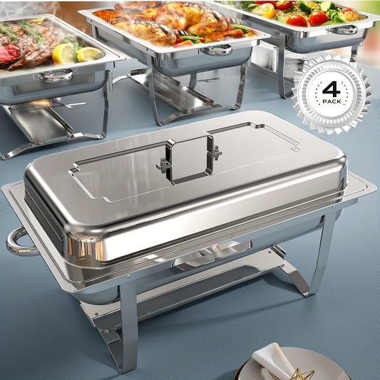Chafing Dish – Buffetwarmer – Warmhoudplaat – Warmhoudschaal – Warmhoudbak – Set Van 4 – Roestvrij Staal – 9 Liter Inhoud