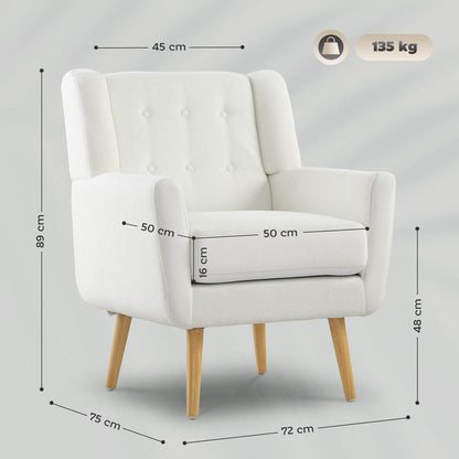 Fauteuil – Wingback Stoel – Gestoffeerde Stoel – Houten Poten – Button Tufting – Ergonomische Zitkussens – Draagt Maximaal 135 kg