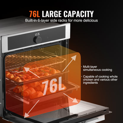 Inbouwoven – Elektrische Oven – Muuroven – Bakoven – Conventionele Oven – 76 Liter Inhoud – 16 Functies & Pyrolytische Zelfreiniging