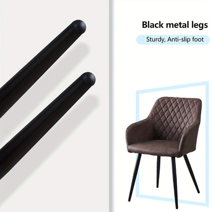 Lounge Stoel Set – Fauteuil – Eetkamerstoel – Bureaustoel – Relaxstoel – Donkergrijs Kunstleer – Metalen Poten – Ergonomisch Comfortabele Zitting