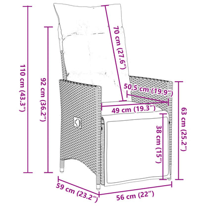 Tuinstoel – Verstelbare Tuinstoel – Balkonstoel – Loungestoel – Poly Rattan – Verstelbare Rugleuning – Afneembare Wasbare Kussens
