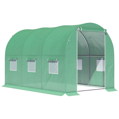 Tuin Kas Tunnel Kas Kweekkas Glazen Tuinkas Groentekas – 6 m² Oppervlakte – Verstevigd Buisframe Met Ritsdeur en 6 Ophoogbare Ventilatieraampjes – Groen