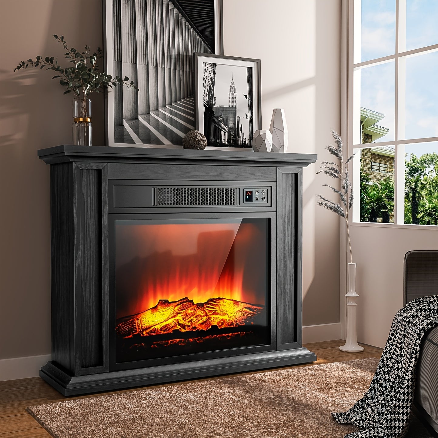 Elektrische Sfeerhaard – Elektrische Haard – Inbouwhaard – Vloerhaard – Sfeerverwarming – Realistisch Vlammenbeeld – Instelbare Warmte 1000-2000W – Afstandsbediening – Zwart