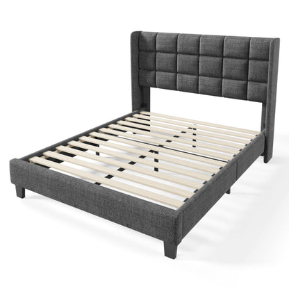 Bedframe – Tweepersoonsbed – Gestoffeerd Bed – Boxspringbed – Slaapbank – Stevig Met Linnen Stof – Padded Hoofdeinde – 140x200 cm