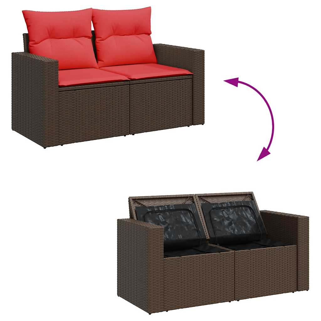 Loungeset Tuinset – Loungeset Modulaire Tuinmeubelen – Loungeset Poly Rattan – Loungeset Buiten – Loungeset Bruin – Weerbestendig PE-Rattan – Opbergruimte Met Waterdichte Binnenzak