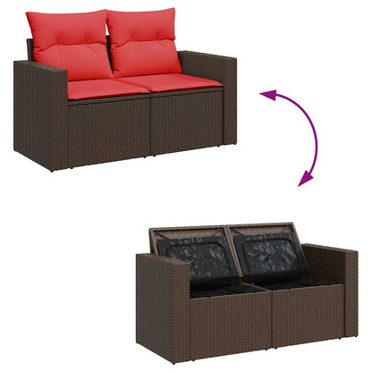 Loungeset Tuinset – Loungeset Modulaire Tuinmeubelen – Loungeset Poly Rattan – Loungeset Buiten – Loungeset Bruin – Weerbestendig PE-Rattan – Opbergruimte Met Waterdichte Binnenzak
