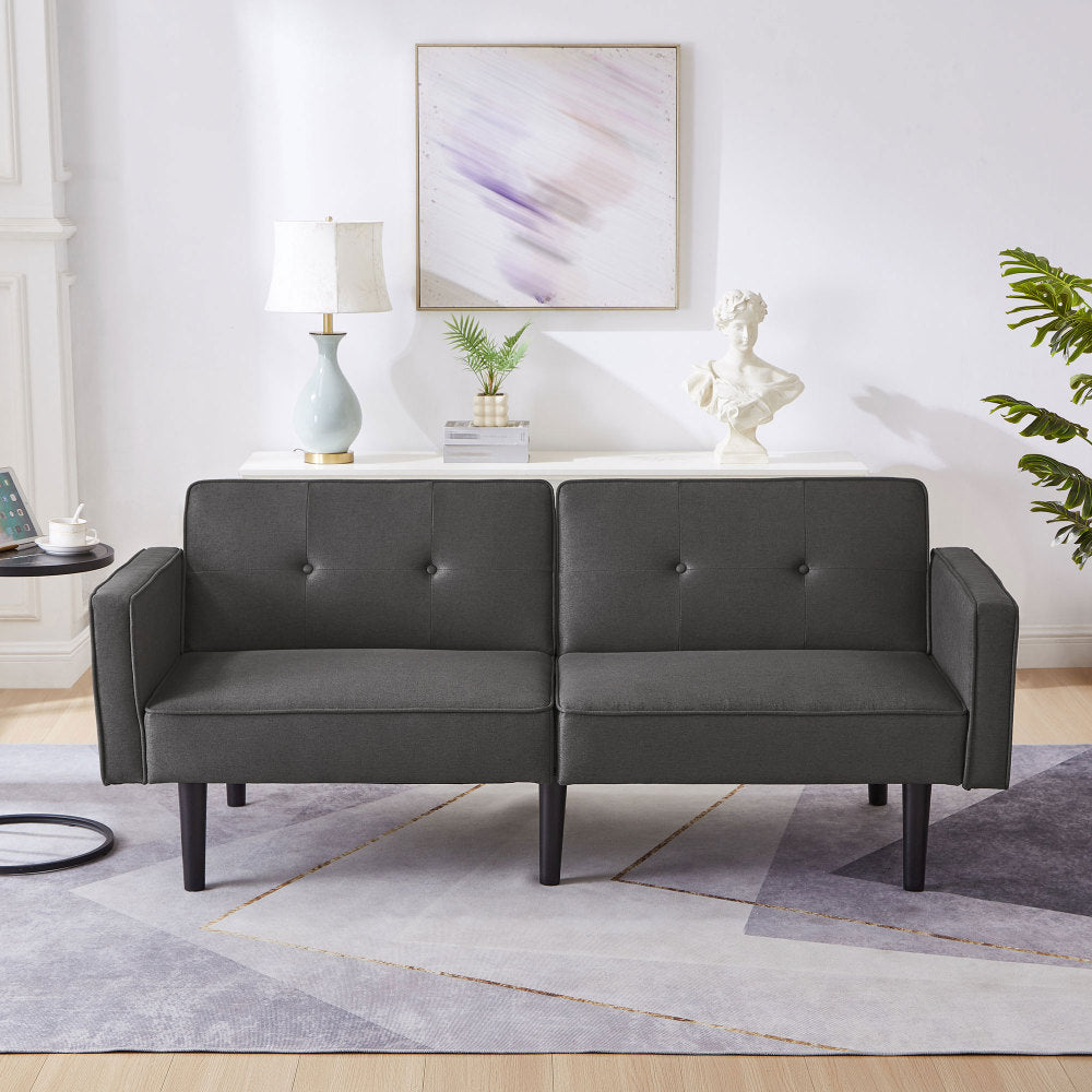 Versatile Adjustable Sofa Bed, Double Couch, Independently Movable Double Backrest with Sleeping Feature, Cotton-Linen Blend Fabric, High-Density Foam Padding