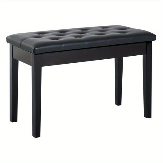 Pianokruk – Pianobank – Piano Kruk – Piano Stoel – Keyboardbank – Zwart Kunstleer – Rubberhout – 76x36x50 cm – Traditioneel Landelijk Design – Ruimte Voor Twee