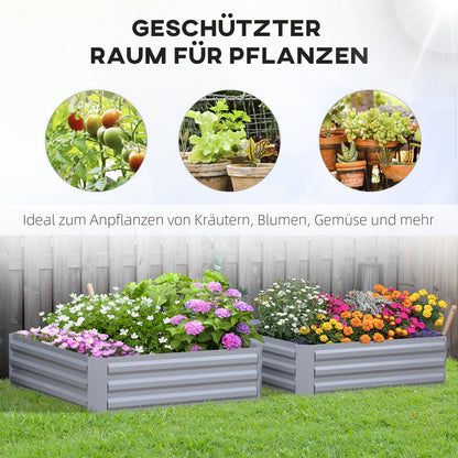 Bloembak – Plantenbak – Tuinbak – Bloembakset – Kruidenbak – Grijs – Set van 2 – Stalen Frame – Open Bodem – 100x100x30 cm