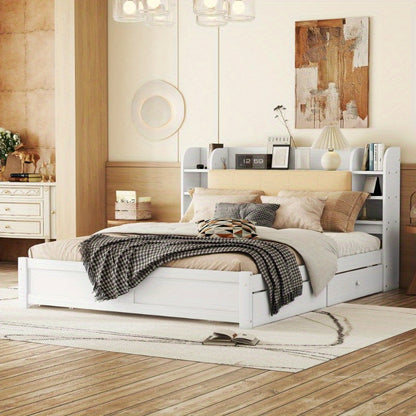 Hoofdbord Bed – Bedpaneel – Bedframe – Opbergbed – Bedombouw – 180x200cm – Vier Laden – Meerdere Opbergvakken – Wit – Opvouwbaar