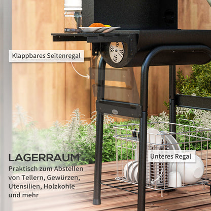 Houtskoolgrill – Barbecue – Smoker – BBQ Grill – Kolengril – Zwart – Groot Grilloppervlak 83x46,5 cm – Ingebouwde Thermometer
