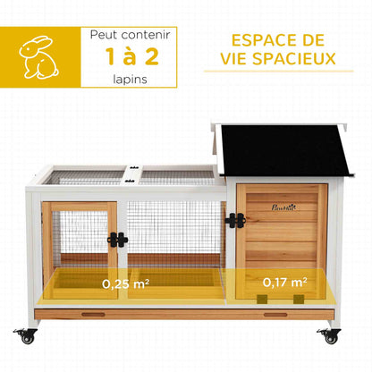 Konijnenren – Houten Ren – Konijnenkooi – Buitenren – Dierenhok – Geel – Met Wieltjes – Twee Afsluitbare Deuren – Uitneembare Zinklade – 108x58x73,5 cm