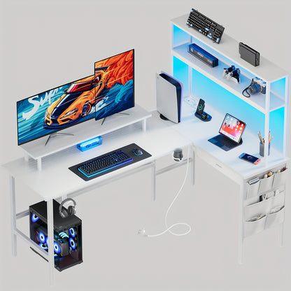 Ergonomisch Hoekbureau – L-vormig Bureau – Computerbureau – Gaming Bureau – Bureau Met LED-verlichting – 170x100 cm – Verstelbare Monitorstandaard – Headphone Haak & Bekerhouder