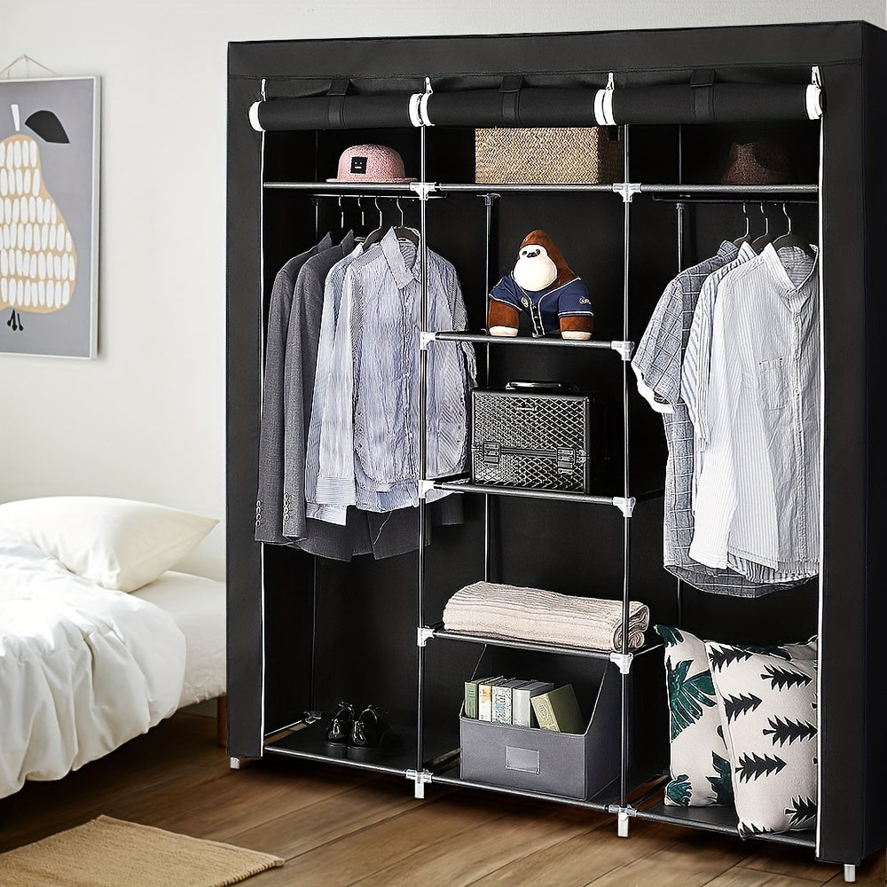 Kledingkast – Garderobekast – Kleerkast – Opbergkast – Garderobe – Grote Inhoud 150x45x175 cm – Lichtgewicht Niet-Geweven Stof – Met 3 Deuren en Kledingroede