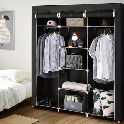 Kledingkast – Garderobekast – Kleerkast – Opbergkast – Garderobe – Grote Inhoud 150x45x175 cm – Lichtgewicht Niet-Geweven Stof – Met 3 Deuren en Kledingroede