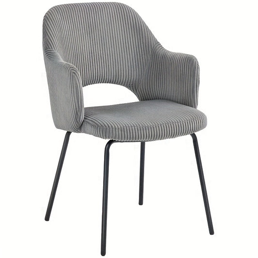 Eetstoel – Eetkamerstoel – Stoel – Kuipstoel – Stoeltje – Modern Design – Grijze Corduroy Velvet Bekleding – Ergonomische Shell Rugleuning – Metalen Poten Met Voetdoppen – Gewatteerd Met Schuim – Eenvoudig Te Reinigen