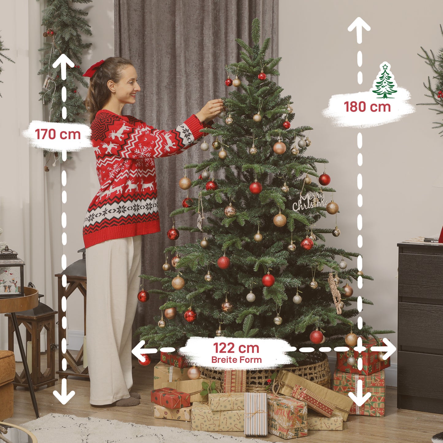 Kunstkerstboom – Nepkerstboom – Kerstboom Kunst – Kunstige Kerstboom – Valse Kerstboom – 180 cm Hoog – Brandvertragend PVC En Metaal