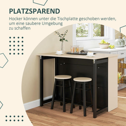Bardes – Barset – Bartafel – Barkrukken – Opbergmeubel – Inklapbaar Tafelblad – 2 Comfortabele Barkrukken – 6 Handige Opbergvakken