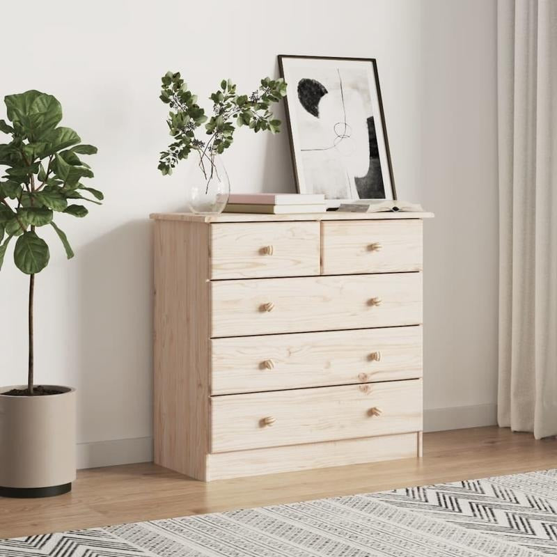 Large Capacity Modern Solid Pine Wood Chest of Drawers - Heavy-Duty Lockable Storage Cabinet with 6-Slot Organizer (Expandable Shelves/Drawers), Minimalist -Standing Unit for Bedroom, Living Room, Office - Assembly Required (