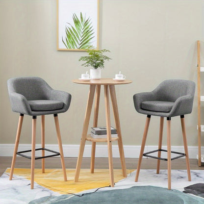 Barstoel Set – Barkruk – Hoge Kruk – Keukenstoel – Bistrostoel – Gecushioneerde Zitting – Met Voetensteun – Grijs Stoffen Bekleding – 55x48x100 cm