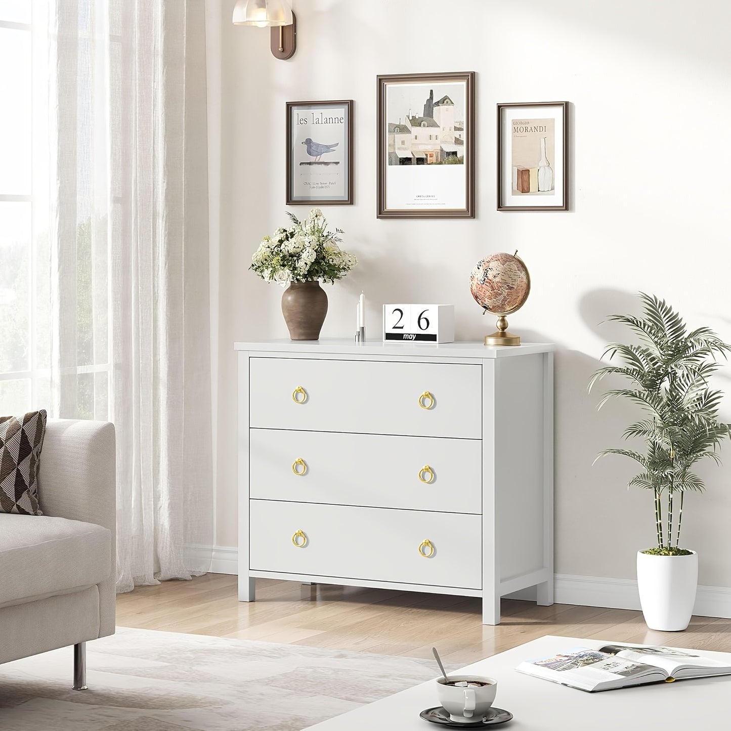 Modern 3-Drawer Dresser - Tall Freestanding Chest of Drawers with Non-Wood Storage Cabinet, Easy Assembly, Space-Saving Vertical Organizer Suitable for Bedroom, Living Room, Hallway - 80.01cm Wide 3.2+ Cubic Feet