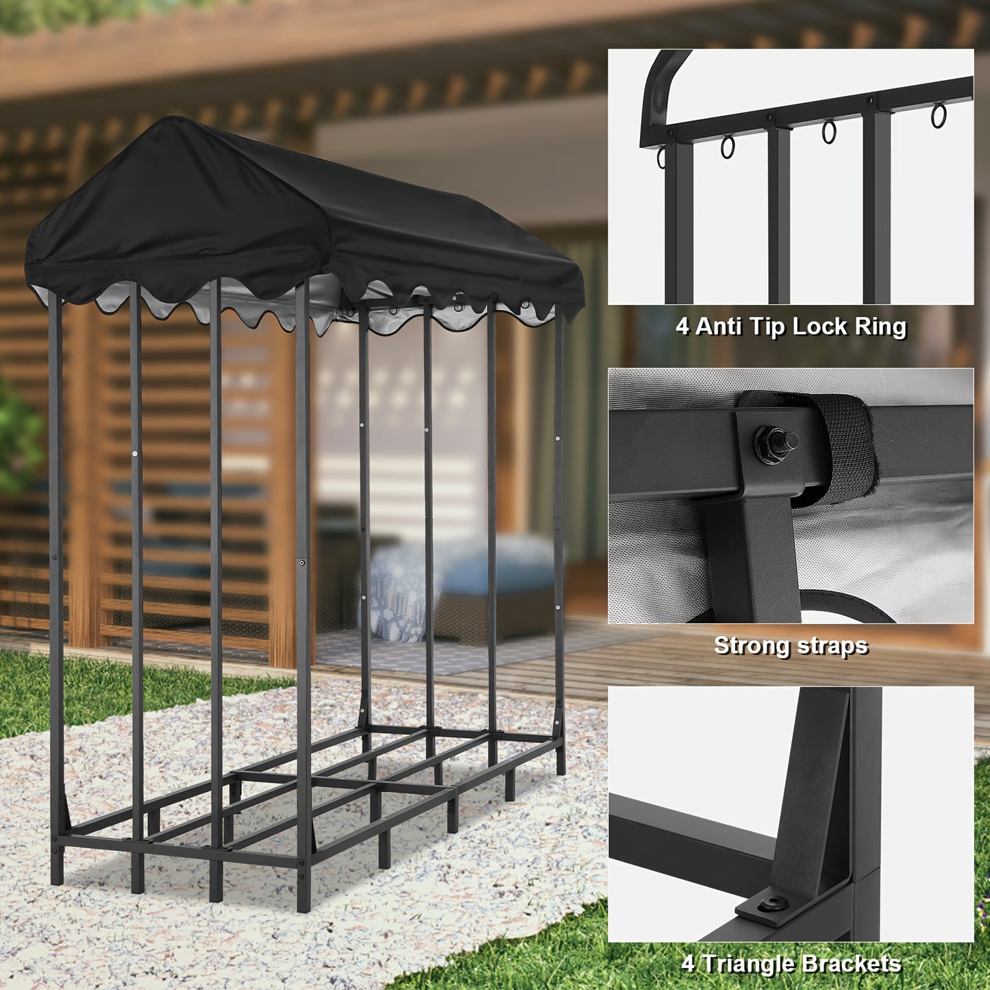 Houtopslag – Brandhoutrek – Haardhoutrek – Houtberging – Houtrek – Extra Groot 185x185x70 cm – Gepoedercoat Legeringsstaal Met Anti-Kantel Beveiliging & Robuuste Stevige Constructie