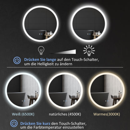 Badkamerspiegel – Wandspiegel – Spiegel – Make-upspiegel – Scheerspiegel – LED-Verlichting – Antidampfunctie – Wit met Zilverkleurige Accenten