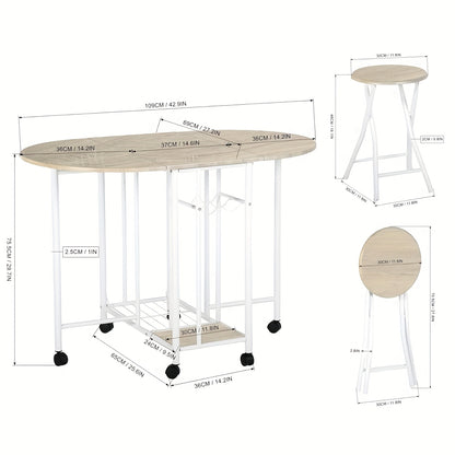 Eettafelset – Eettafel Meubelset – Eethoek – Keukentafelset – Zitgroep – Inklapbare Tafel Met Opbergruimte – Massief Hout & Metaal – Compact Rond/Rechthoekig – Wit & Natuurlijke Houtkleur – Modern Design – Stevig & Ruimtebesparend