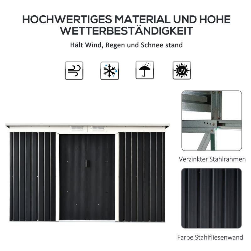 Tuinhuisje – Opbergschuur – Berging – Tuinschuur – Buitenopslag – Metalen Schuur – Schuifdeur – Ventilatieraam – 280x130x172 cm – Stevig Metalen Materiaal