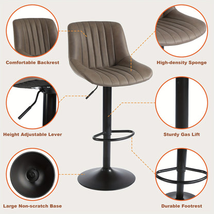 Barkrukken – Barstoelen – Keukenkrukken – Ontbijtbarstoelen – Draaistoelen – Set van 2 – Verstelbare Hoogte – PU-Leren Zitting Bruin