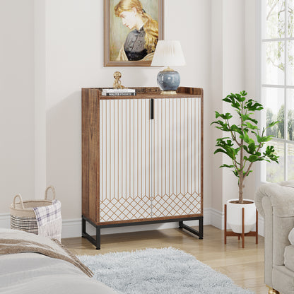 Schoenenkast – Schoenenrek – Schoenopberger – Schoenmeubel – Schoenenschuif – Vrijstaand – Ruimtebesparend – Composiethout Met Zwart Metalen Frame – Vijf Lagen Voor 25 Paar Schoenen