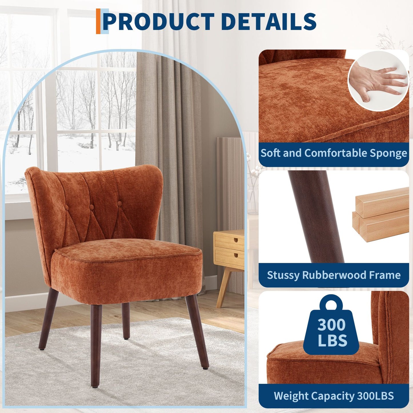 Brown Velvet Accent Chair in Mid-Century Modern Style, Featuring a Wingback Design, Button-Tufted Upholstery, Plush Thick Cushion, And Durable Wooden Legs, Ideal for Your Living Room, Bedroom, Guest Room, Or Home Office.