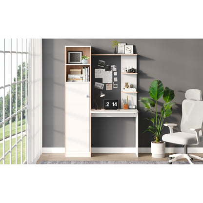 White Modern Metal Workbench & Desk with Lower Cabinet Doors & Upper Shelving - Heavy-Duty Storage Workstation, No Assembly Required, Space-Saving Design for Office, Workshop, - Durable Non-Wood (123.5x45x168.5cm)