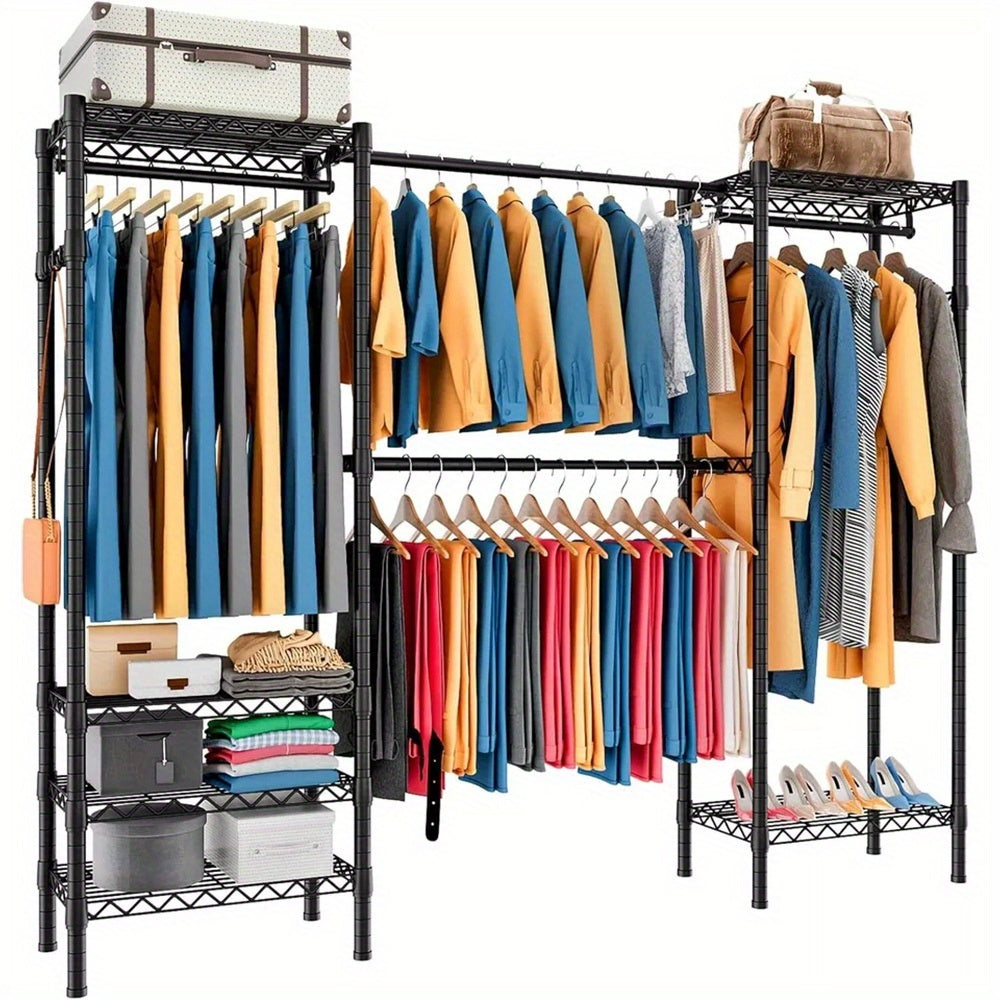 Metal Clothes Hanger, 230 * 35 * 180cm, Heavy-duty Storage Rack, 19 Tube Extendable Metal Wardrobe Rack, Black Metal Clothes Hanger, Height Adjustable Rack Clothes Hanger, Load-bearing Capacity Up To 394kg