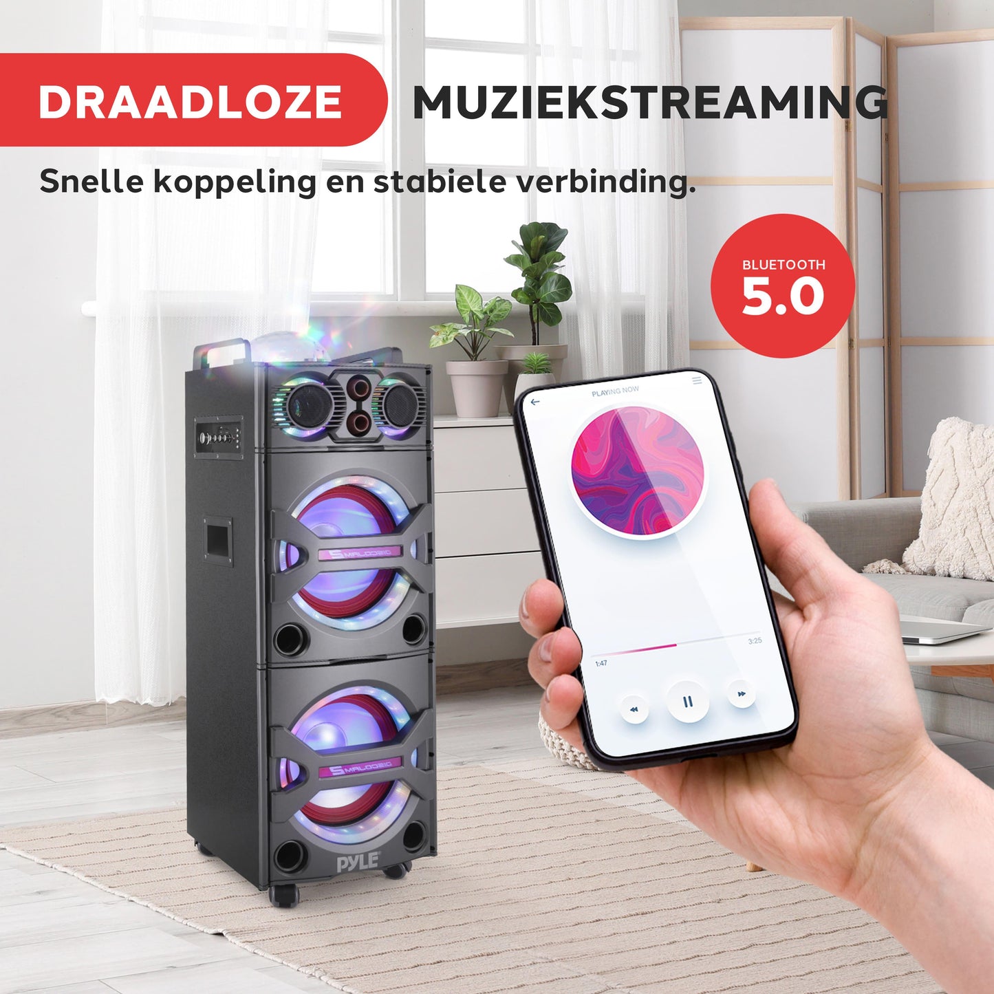 Bluetooth Speaker – Draagbare Speaker – Party Speaker – Bluetooth Speaker Met Wielen – Karaoke Speaker – 2000W Krachtig Geluid – Microfooninput & Disco Verlichting